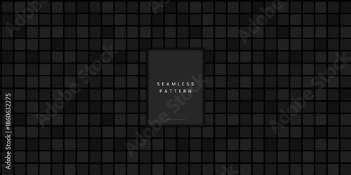 Minimalist seamless geometric pattern with dark grey rounded squares or cubes on black background for high tech textile and modern web backdrop