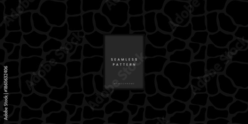 Unique seamless animal pattern with dark grey giraffe skin patches or organic safari hide on black background for creative textile print and sophisticated wallpaper design