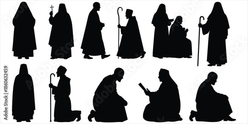 Silhouettes of Religious Figures in Monastic Robes clergy monk