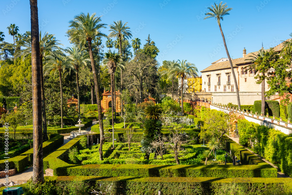 Fototapeta premium Alcazar of Seville gardens in Andalusia, Spain