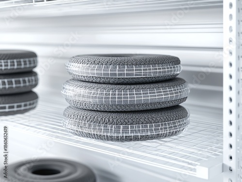 Selective focus. Organizing a garage with shelves and storage solutions