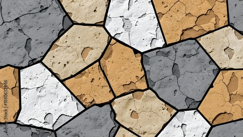 Earthy Cracked Stone Mosaic Texture with Polygonal Paving and Black Grout