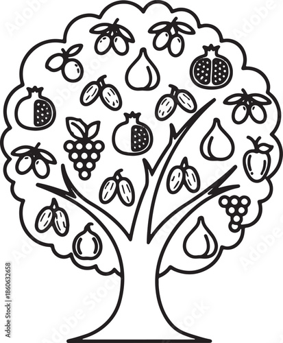 Tu bishvat tree fruit silhouette icon vector jewish festival nature celebration holiday logo symbol sign illustration