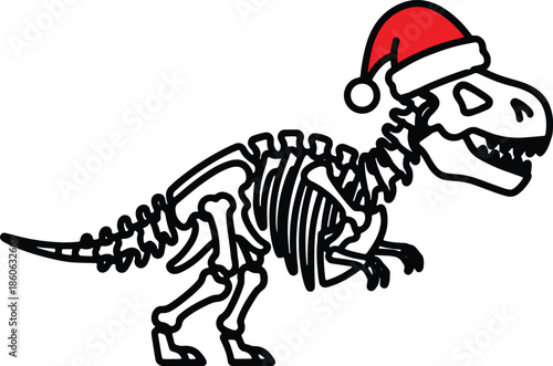 Dinosaur Skeleton Wearing Santa Hat Silhouette Icon Vector Prehistoric Bones Christmas Holiday Fossil Festive Logo Symbol Sign Illustration