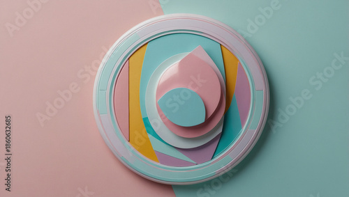 Abstract 3D Geometric Art with Pastel Shapes and Layered Circular Composition for Modern Design Concept