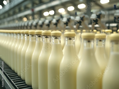 Selective focus. Packaged dairy products stored in a warehouse environment