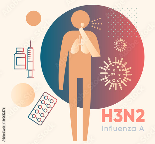 Influenza A - H3N2 - Virus H3N2 Strain - Stock Illustration