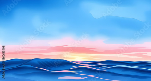 sunset painting over sea, ocean sunset painting, sunset seascape illustration, beach sunset art, sunset waves painting, sunset over water vector, tropical sunset painting, coastal sunset illustration,