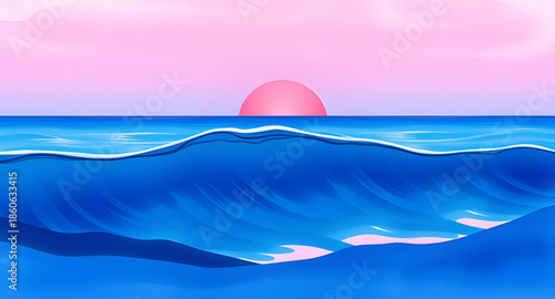sunset painting over sea, ocean sunset painting, sunset seascape illustration, beach sunset art, sunset waves painting, sunset over water vector, tropical sunset painting, coastal sunset illustration,