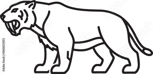 Saber tooth tiger silhouette icon vector prehistoric smilodon ice age mammal side view fossil era wildlife logo symbol sign illustration