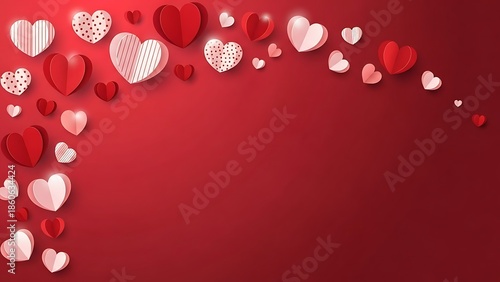 Valentine's day Red Heart Background With Scattered Hearts And Copy Space photo