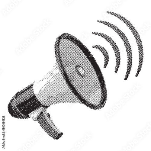 Megaphone with Halftone Effect Illustration and Sound Waves