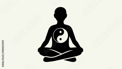 Person meditating with yin yang symbol.