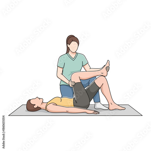Physical therapist helping patient with leg.