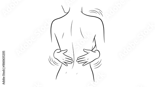 Woman holding her bare back pain.