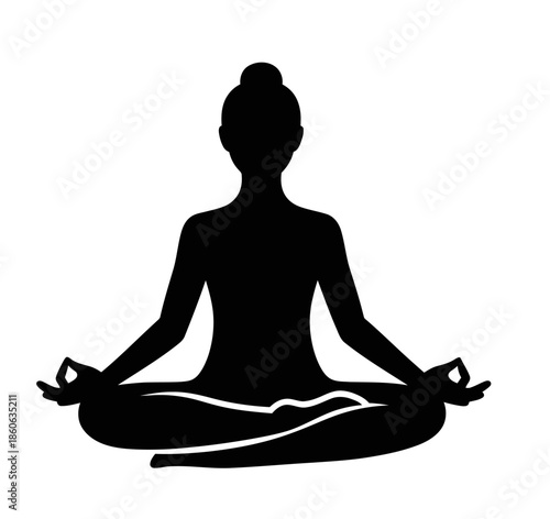Woman in yoga meditation pose silhouette.