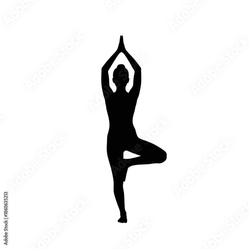 Woman in Yoga Tree Pose Silhouette.