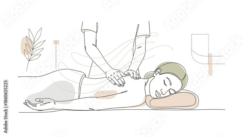 Woman lying on back with hands on stomach.