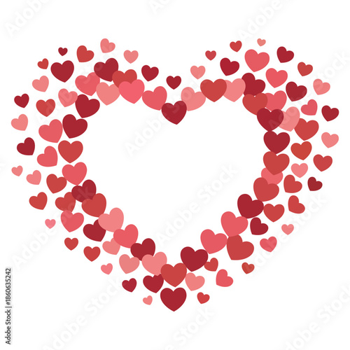 Romantic Heart Frame Made of Red and Pink Hearts on White Background