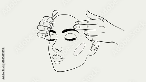 Woman receiving facial treatment massage.