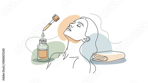 Woman receiving facial treatment with serum.