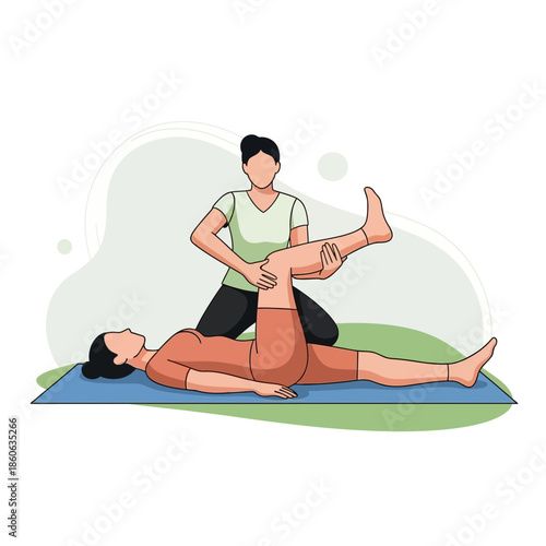 Woman receiving leg massage therapy.