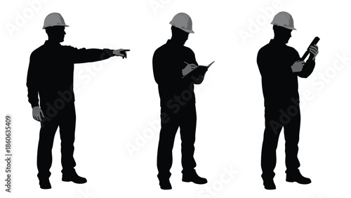 Silhouette of construction workers wearing hard hats, 