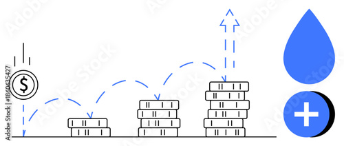 Financial growth concept. Stacked coins investment and monetary growth. Financial growth fostering economic opportunities. Ideal for finance, investment, banking, economy, and business resources