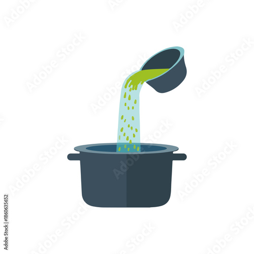 Cooking Illustration Pouring Soup Into a Pot, Flat Design