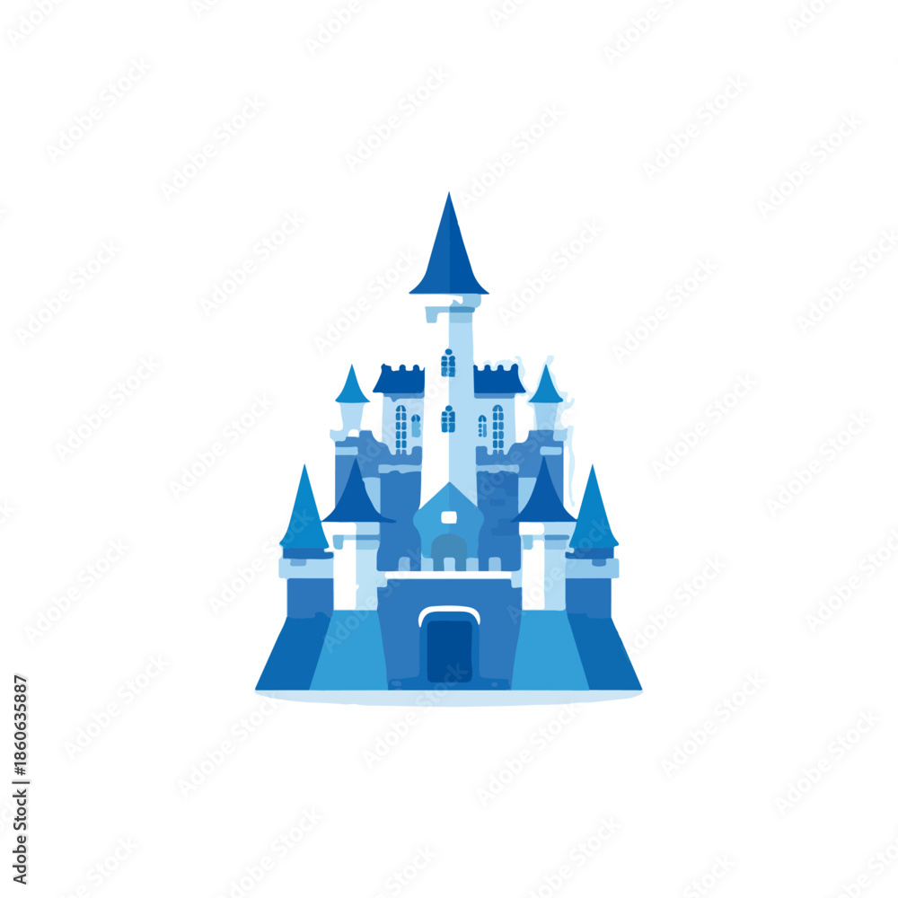 Obraz premium Fairytale Castle Illustration Blue Palace, Isolated, White Background