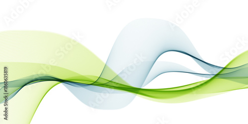 Abstract green wave vector illustration featuring a light blue curve design with motion lines and a flowing pattern on a modern technology backdrop