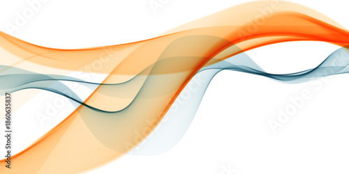 Abstract colorful smoke and smooth wave design with blue and orange fractal curves create a vibrant motion pattern illustration for a modern light wallpaper backdrop template