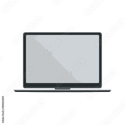 Flat Design Laptop Computer on White Background, Minimalist Style