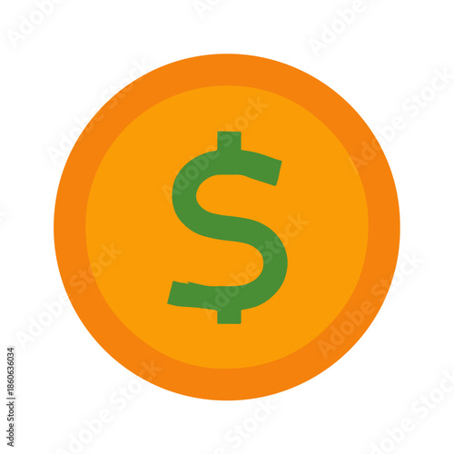 Flat Dollar Sign on Golden Coin Icon