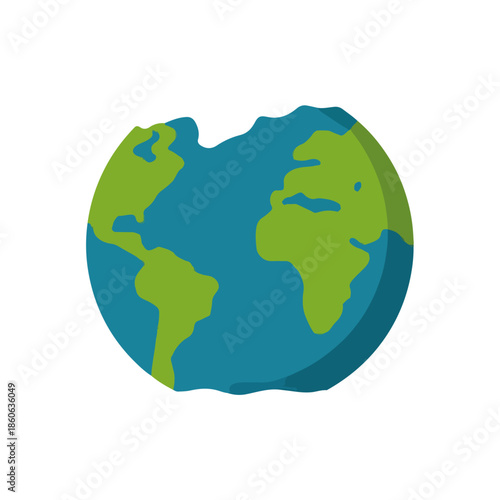 Flat Earth Globe Illustration with Green and Blue Landmasses