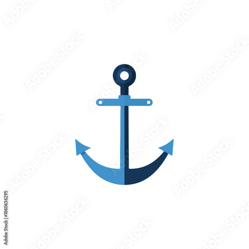Minimalist Blue Anchor Icon Isolated on White Background