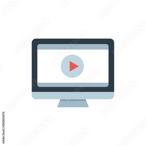 Modern Computer Monitor with Play Button Icon