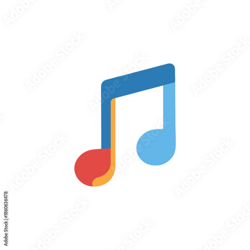 Modern Music Note Icon Blue, Red, Yellow Colors