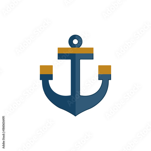 Modern Flat Anchor Logo Design Navy Blue Gold