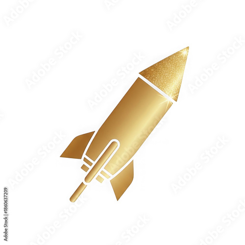 Golden rocket ship icon isolated on transparent background with white outlines