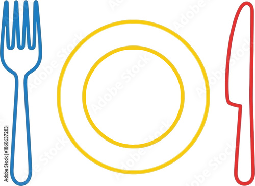 Colorful flatware and plate illustration a simple dining setup on transparent background