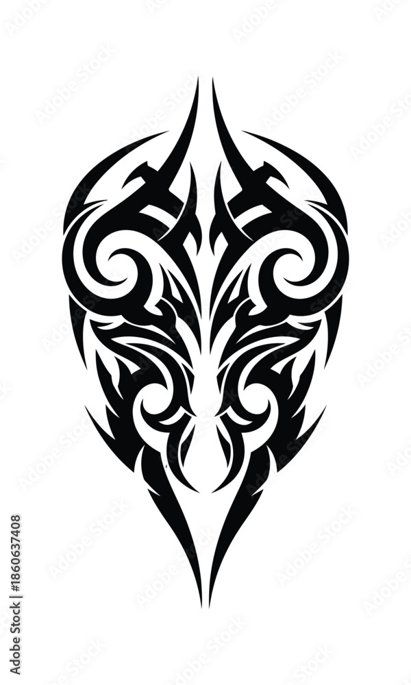 Fototapeta premium Tribal tattoo design with bold black swirls and sharp lines