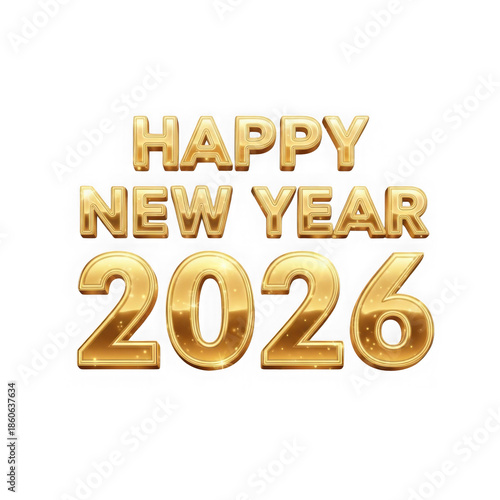 Golden happy new year 2026 text on isolated on transparent background