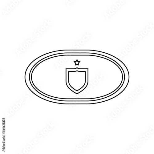 Simple Shield and Star Emblem Outline on Oval Background