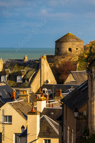 Vauban Tower overlooking the sea and the fishing village of Port-en-Bessin