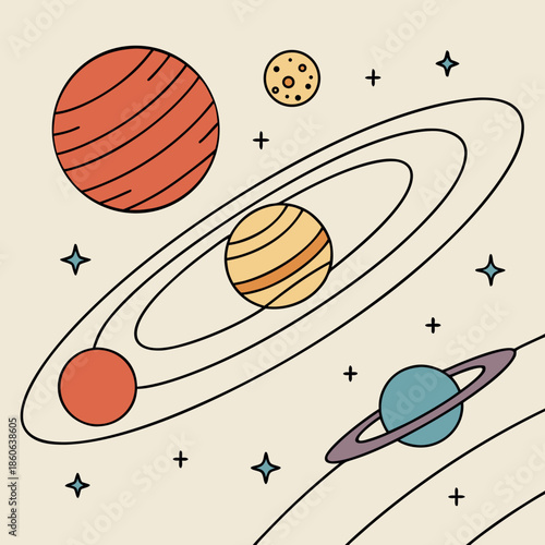 Illustrated planets in space
