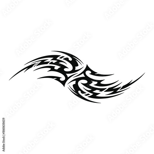 Tribal style wing tattoo design with black and white patterns