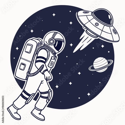 Astronaut exploring space with ufo