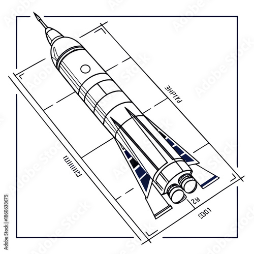 Technical drawing of a rocket