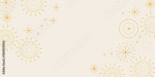 Elegant gold fireworks and starbursts on a soft cream background, perfect for celebrations and festive designs